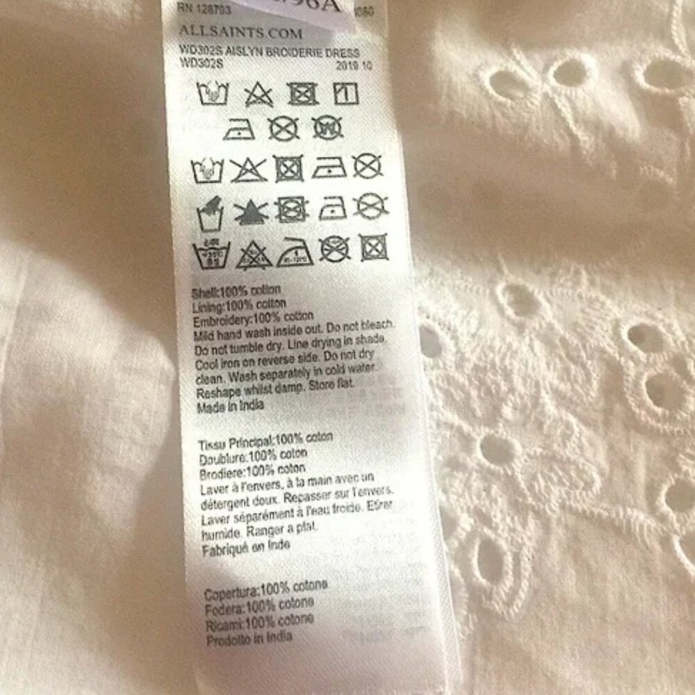 AllSaints Aislyn mini Dress Broiderie White eyelet Dainty Victorian cotton sz 8 - Picture 7 of 8